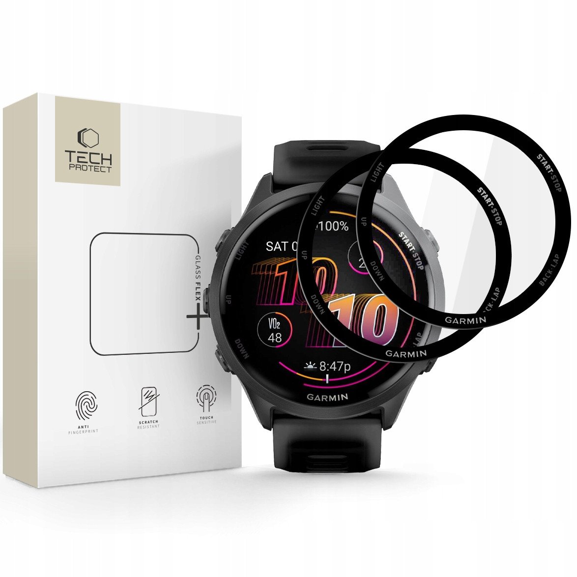 Xham mbrojtës Tech-Protect Glass Flex+, 2 copë, Garmin Forerunner 970 570, transparent