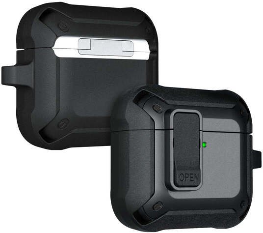 Kapak mbrojtës Laut Zentry për AirPods Gen 4, mbyllje me bllokim sigurie, dizajn industrial, gri