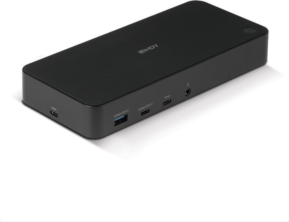 Докинг станица USB C Lindy DST Pro 43366, USB 3.2 Gen 2, компактен станица за поврзување, црна