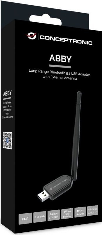 Adapter Bluetooth Conceptronic ABBY, USB, Bluetooth 5.1, antenë e jashtme