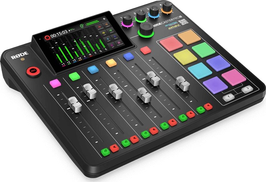 Mikser audio Rode Rodecaster Pro II, studio regjistrimi, ekran me prekje, i zi