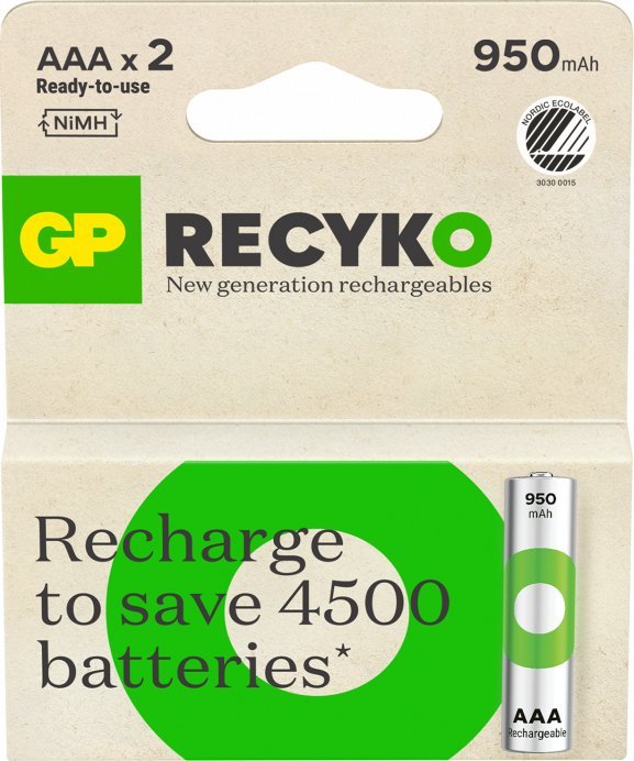 Bateri të rikarikueshme GP ReCyko AAA 950mAh, NiMH, set 2 copë
