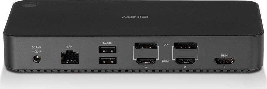 Докинг станица USB C Lindy DST Pro 43366, USB 3.2 Gen 2, компактен станица за поврзување, црна