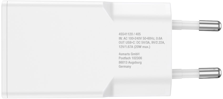 Karikues USB 4smarts PDPlug Slim 20W GaN, 1x USB-C, me kabllo USB-C në Lightning, i bardhë