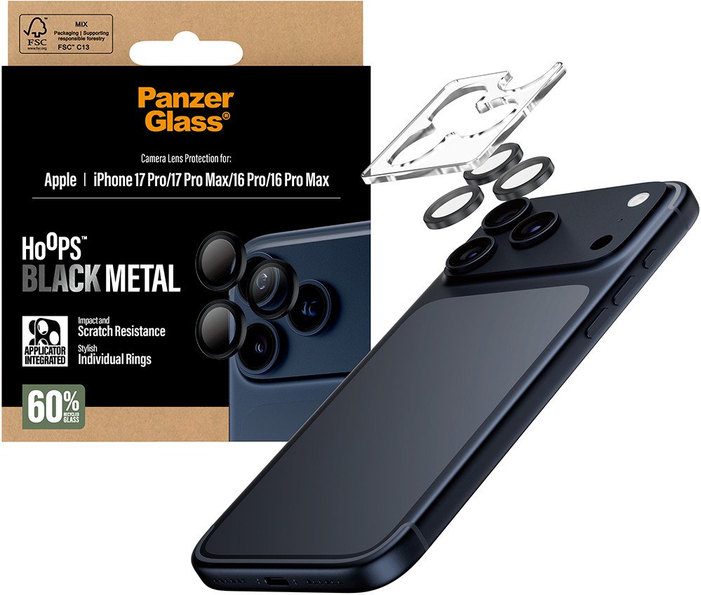 Mbrojtës kamere PanzerGlass Hoops, për iPhone 17 Pro 17 Pro Max 16 Pro 16 Pro Max, i zi