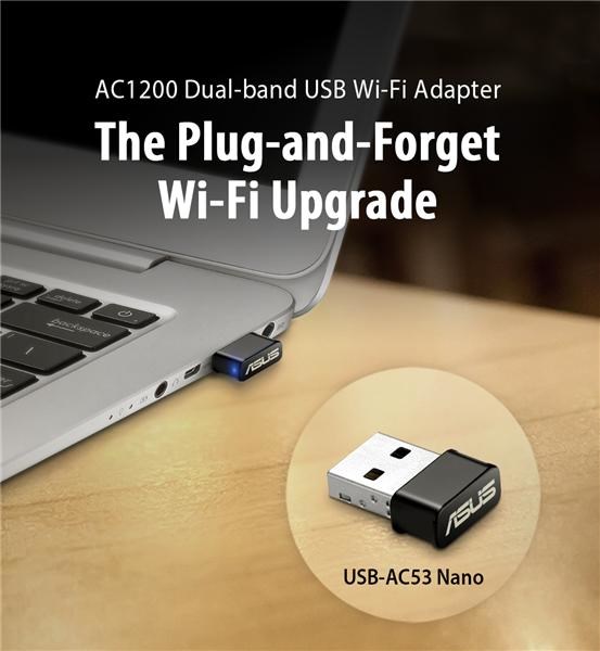 Përshtatës Wi-Fi Asus USB-AC53 Nano, 1200 Mbit/s, 2.4/5 GHz, i zi