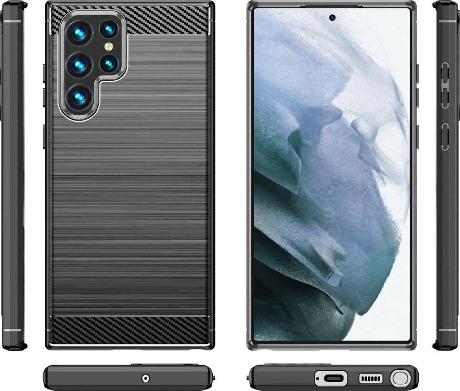 Mbështjellës telefoni Carbon për Samsung Galaxy S23 Ultra, rezistent ndaj goditjeve, i zi