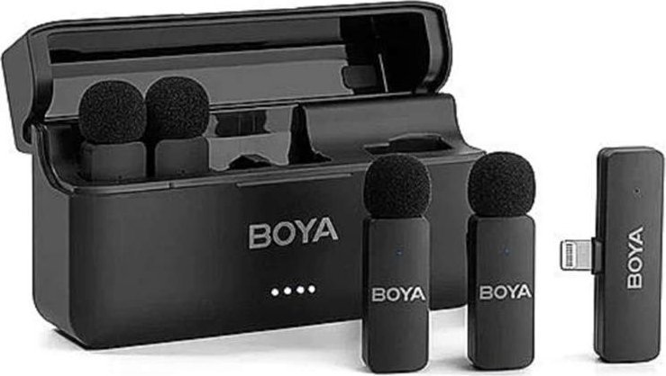 Mikrofon wireless lavalier BOYA BY-V4U, 4 kanale, për iPhone 15 dhe Type C