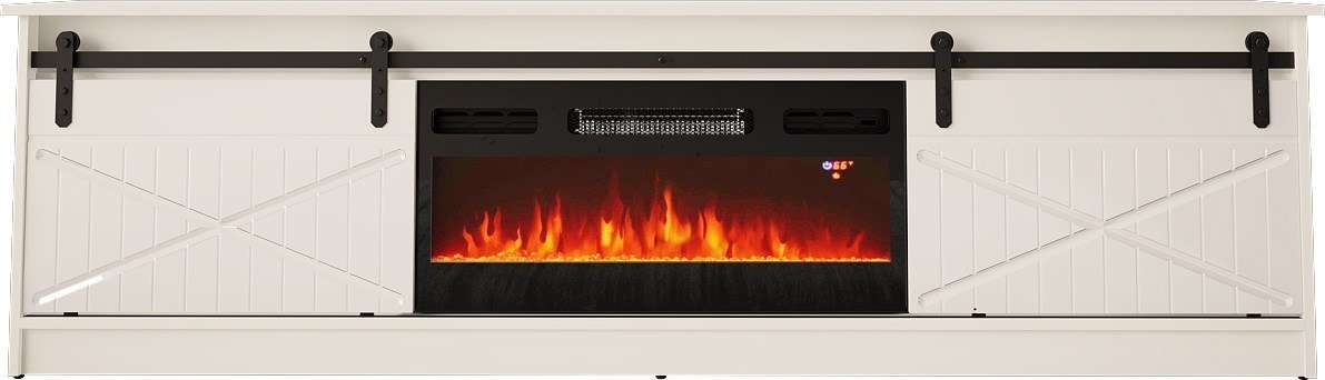 Kabinet TV me oxhak elektrik GRANERO, 200x56.7x35 cm, e bardhë me shkëlqim