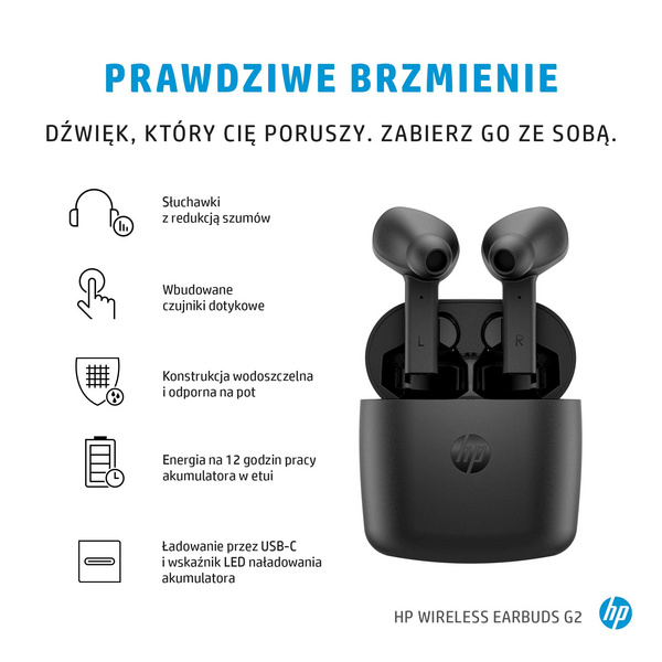 Kufje HP Wireless Earbuds G2, Bluetooth, të zeza
