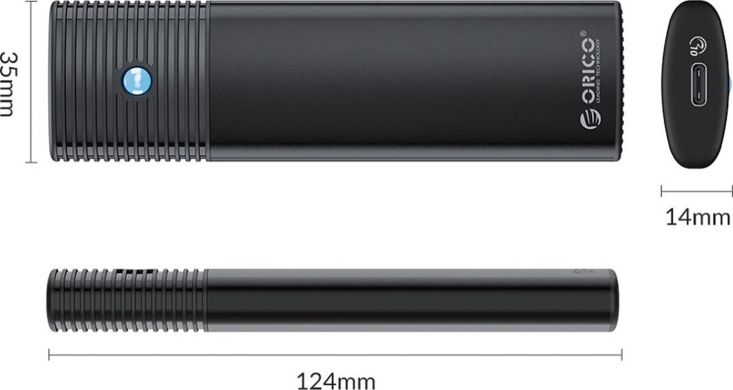 Kuti për SSD Orico M2 NVMe PWM2 G2 BK EP, USB C 10Gbps, alumini, e zezë