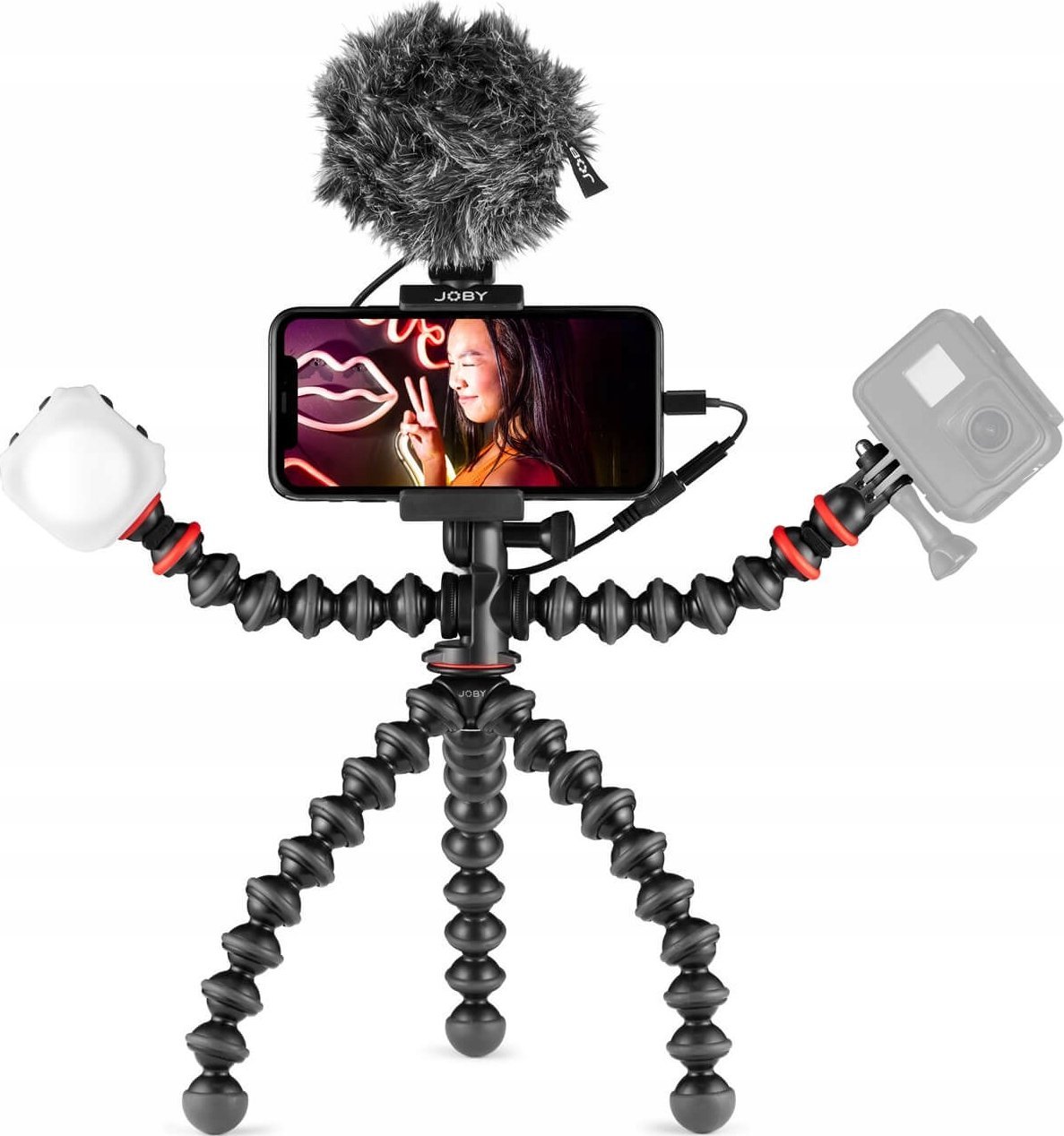 Set vlogimi për telefon JOBY GorillaPod Mobile Vlogging Kit JB01645, stativ fleksibil, dritë LED dhe mikrofon, i zi
