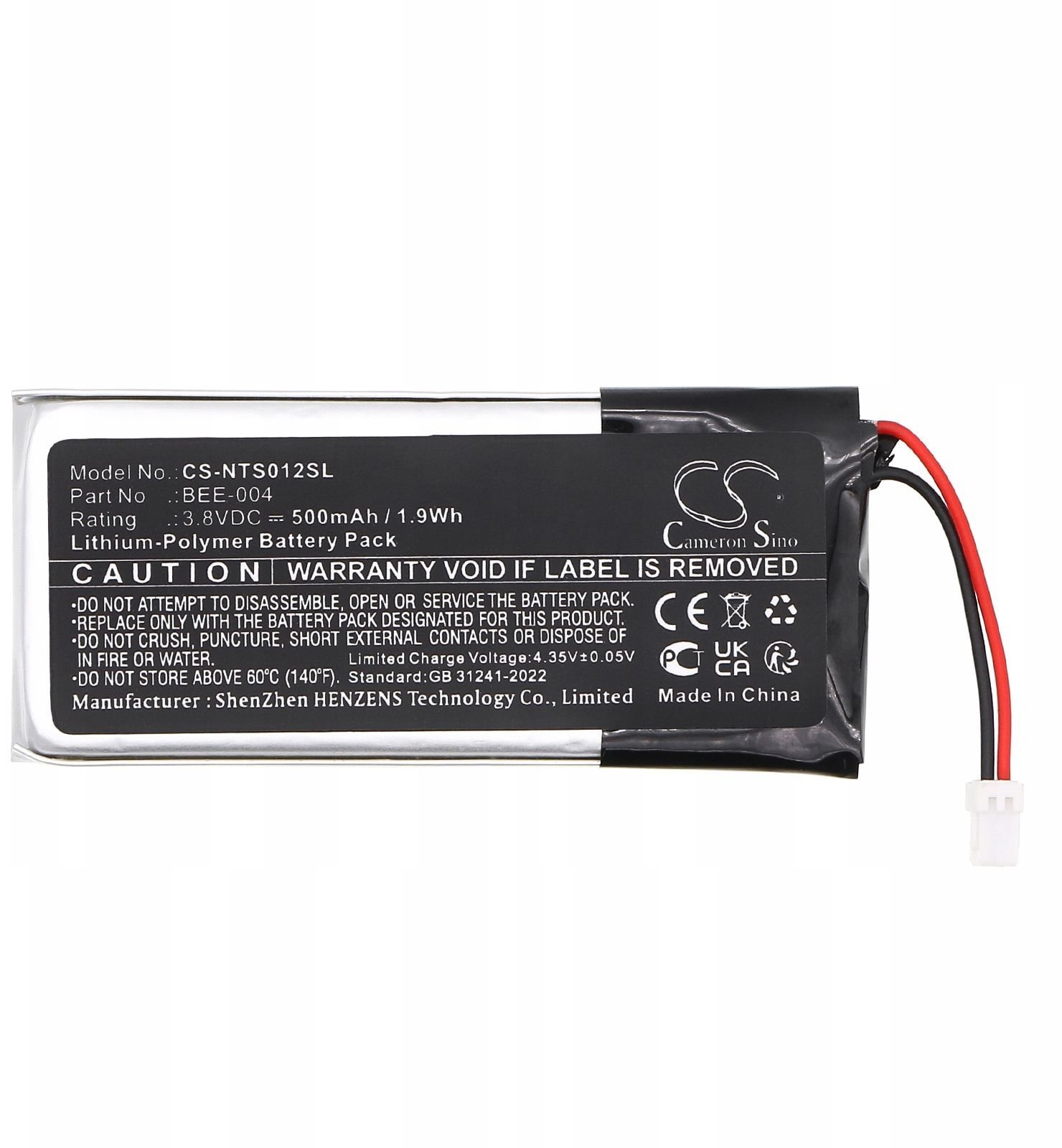 Bateri për kontroll Nintendo Cameron Sino GAM-CS-NTS012SL, Li-Polymer 3.8V, 500mAh, e zezë