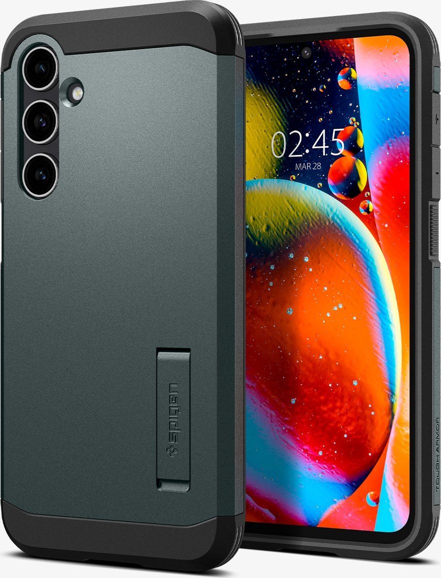 Mbështjellës telefoni Spigen Tough Armor për Samsung Galaxy S23 FE, me mbajtëse, jeshile abyss