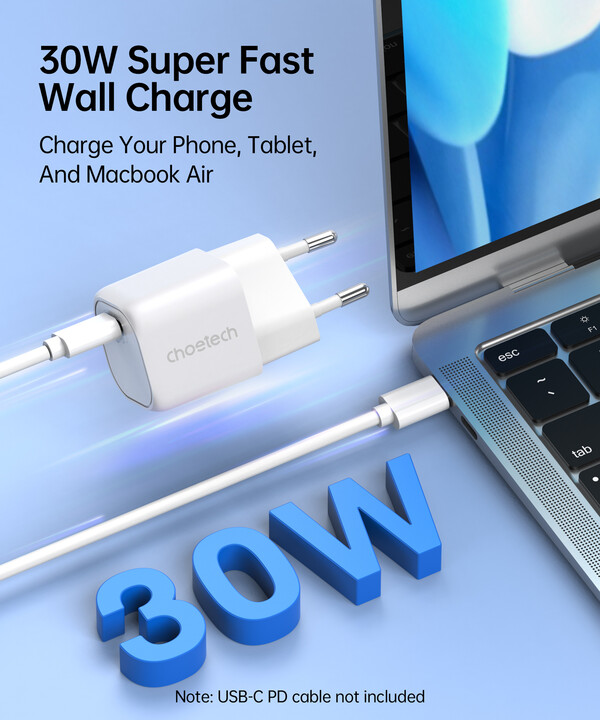 Karikues Choetech PD5007 GaN, USB-C, PD, 30W, i bardhë