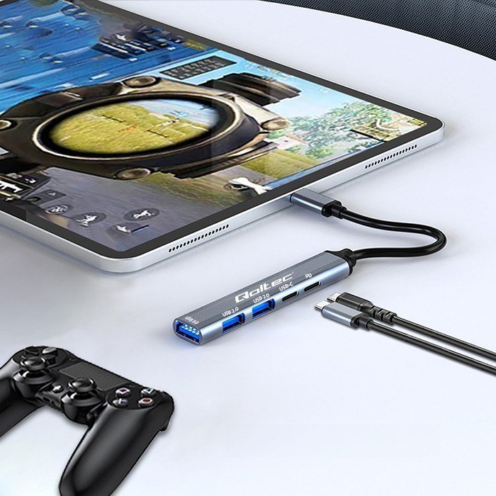 USB HUB Qoltec 5in1, USB C 3.1, PD, gri