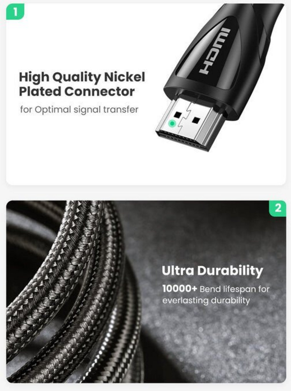 Kabllo UGREEN HDMI (M/M), 2m, e zezë