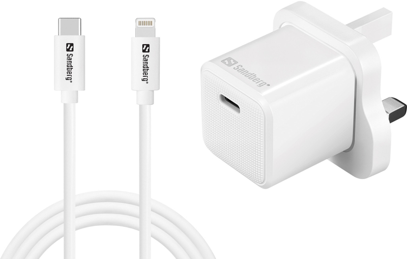 Karikues USB Sandberg USB C 20W PD, me kabllo Lightning 1m, i bardhë