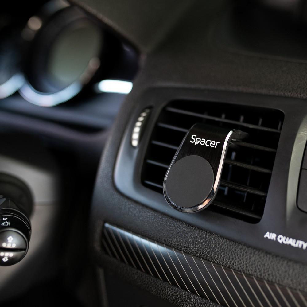 Mbajtës magnetik telefoni Car Mount Spacer, për pult dhe grilë ventilimi, rrotullim 360°, i zi