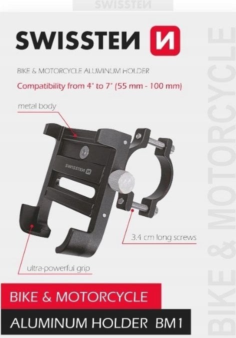 Mbajtës telefoni për biçikletë dhe motor Swissten BM1, 5.5 10 cm, i zi