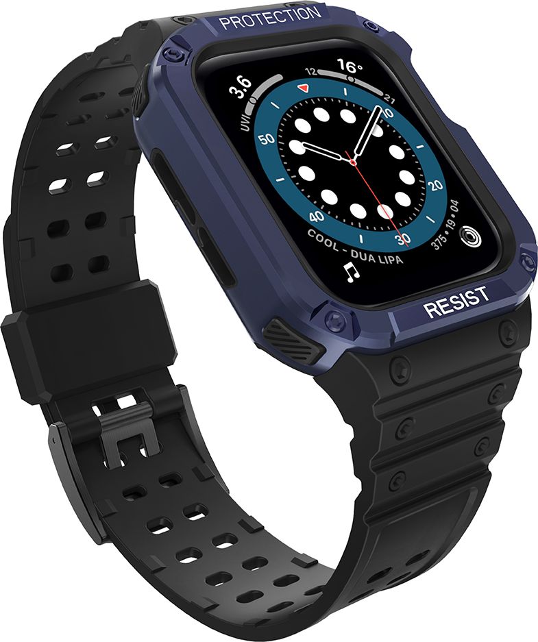 Byzylyk me kasë mbrojtëse Hurtel Protect Strap për Apple Watch 7 6 5 4 3 2 SE, 45 44 42mm, i zi