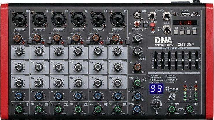 Mikser audio DNA CM8 DSP, 8 kanale, USB dhe Bluetooth, i zi