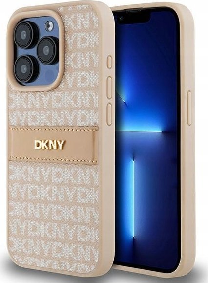Маска за телефон DKNY PU Leather Repeat Pattern Tonal Stripe, за iPhone 15 Pro, розова