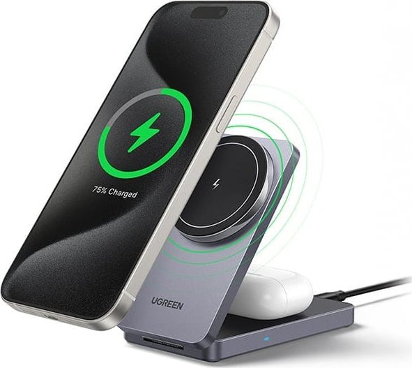 Karikues wireless UGREEN 2 in 1, magnetik, 20W, i bardhë