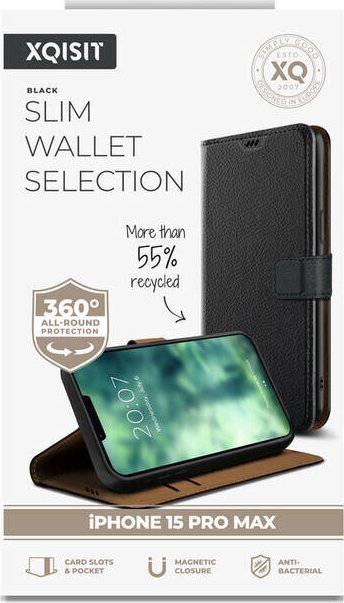 Këllëf portofol Xqisit Slim Wallet, për iPhone 15 Pro Max, me mbrojtje 360°, i zi
