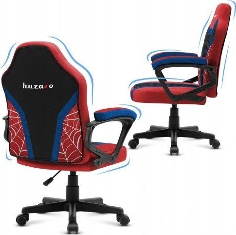 Karrige gaming për fëmijë Huzaro Ranger 1.0 Spider, deri 130 kg, motiv merimange, e zezë me të kuqe dhe blu
