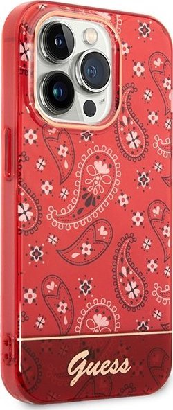 Futrollë për telefon Guess GUHCP14XHGBNHR, për iPhone 14 Pro Max, hardcase, e kuqe Bandana Paisley