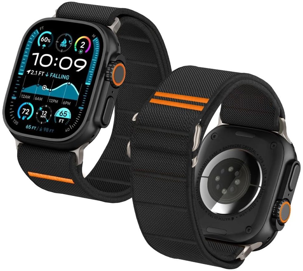 Ремче Tech-Protect Nylon Slip за Apple Watch 44 45 46 49 mm, проветрлив најлон, црно