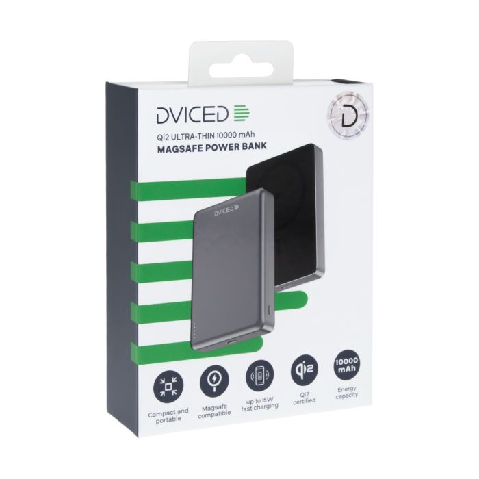 Dviced Qi2 Ultrathin MagSafe Power Bank 10000mAh, Black, Grey