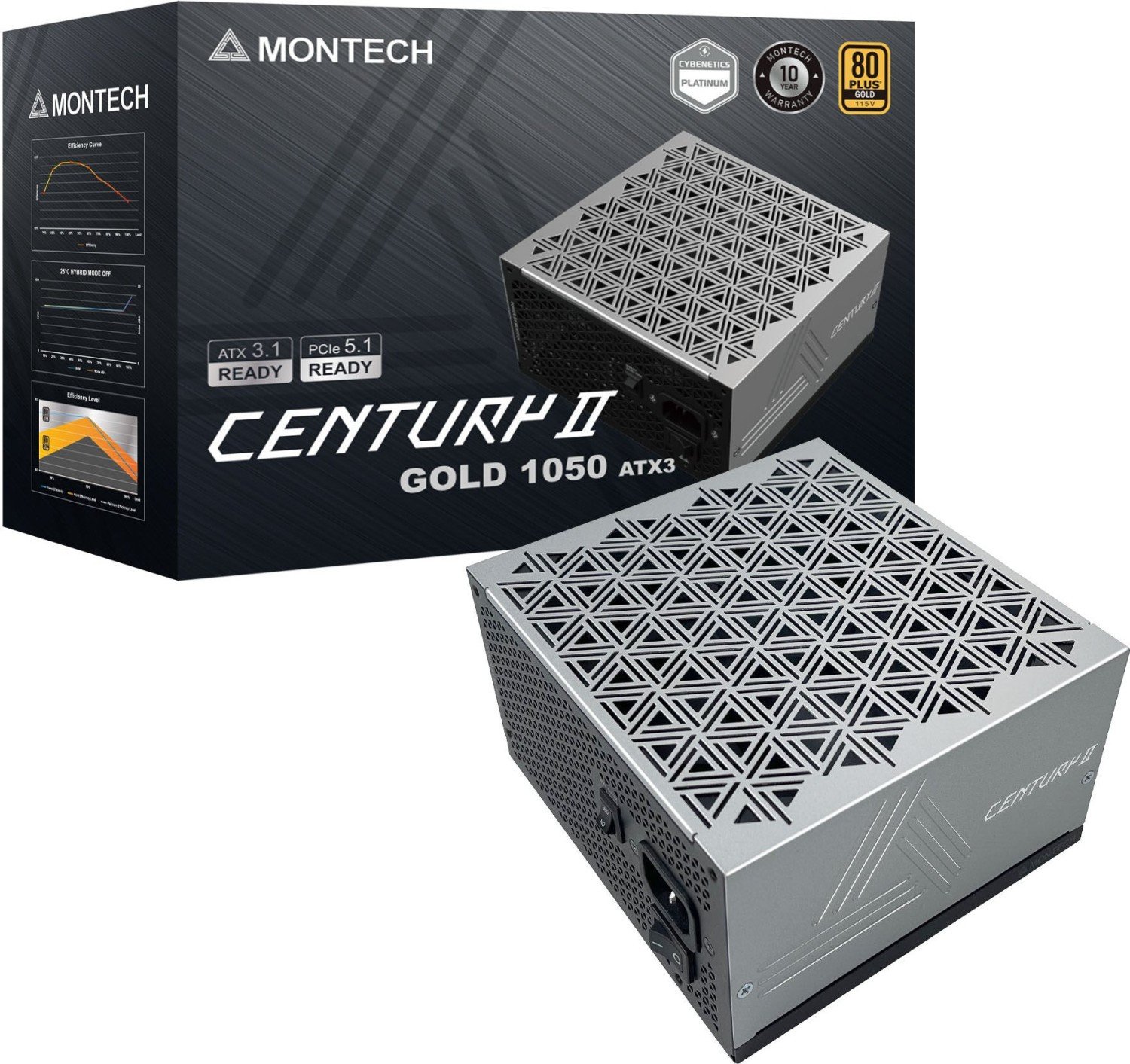 Furnizues energjie Montech Century II 1050W, 80 Plus Gold, Full Modular, argjendtë