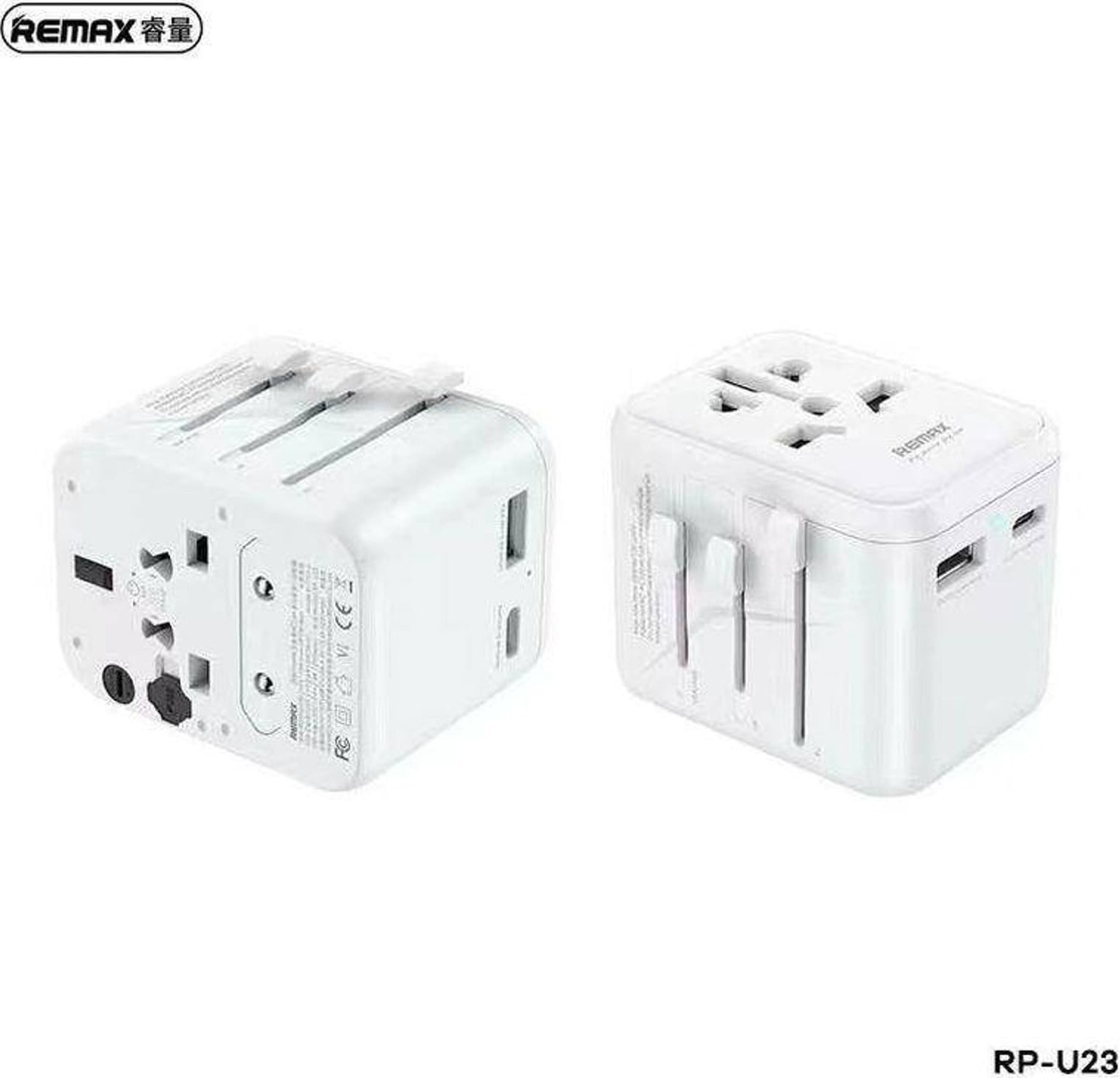 Патнички адаптер Remax RP-U23, универзален PL EU UK USA AUS, USB и USB C, црн