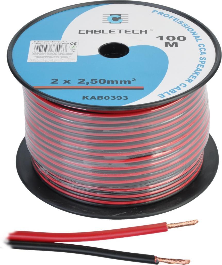 Kabllo altoparlantësh Cabletech CCA, 2 x 2.5mm, 100m, zi kuqe