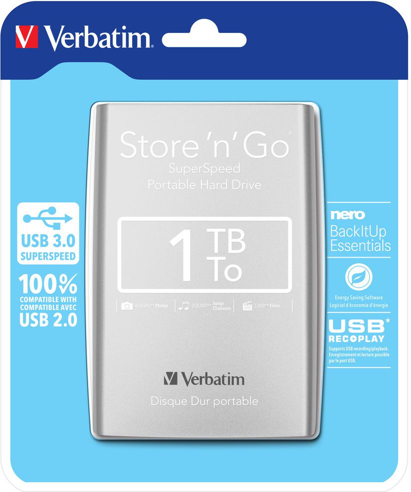 Disk i jashtëm Verbatim Store 'n' Go, 1 TB, i argjendtë