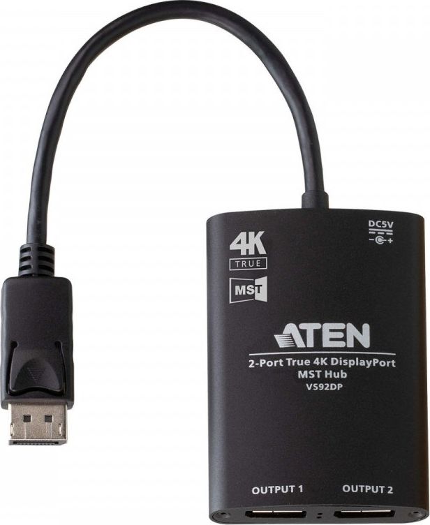 Adapter video Aten VS92DP, DisplayPort në 2x DisplayPort, 4K, i zi