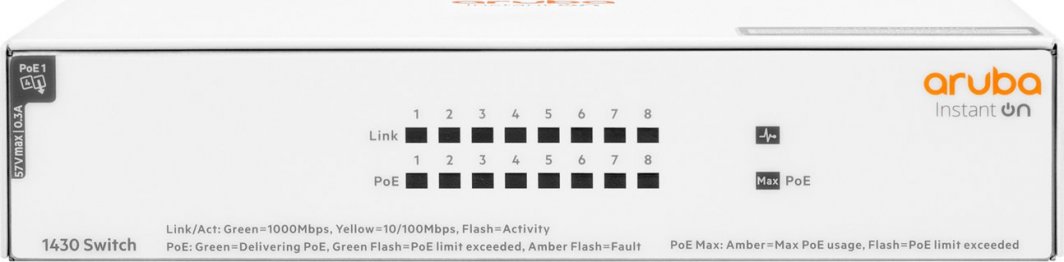 Switch HP Aruba Instant On 1430 8G (R8R46A), Gigabit Ethernet, 8 porte, i bardhë