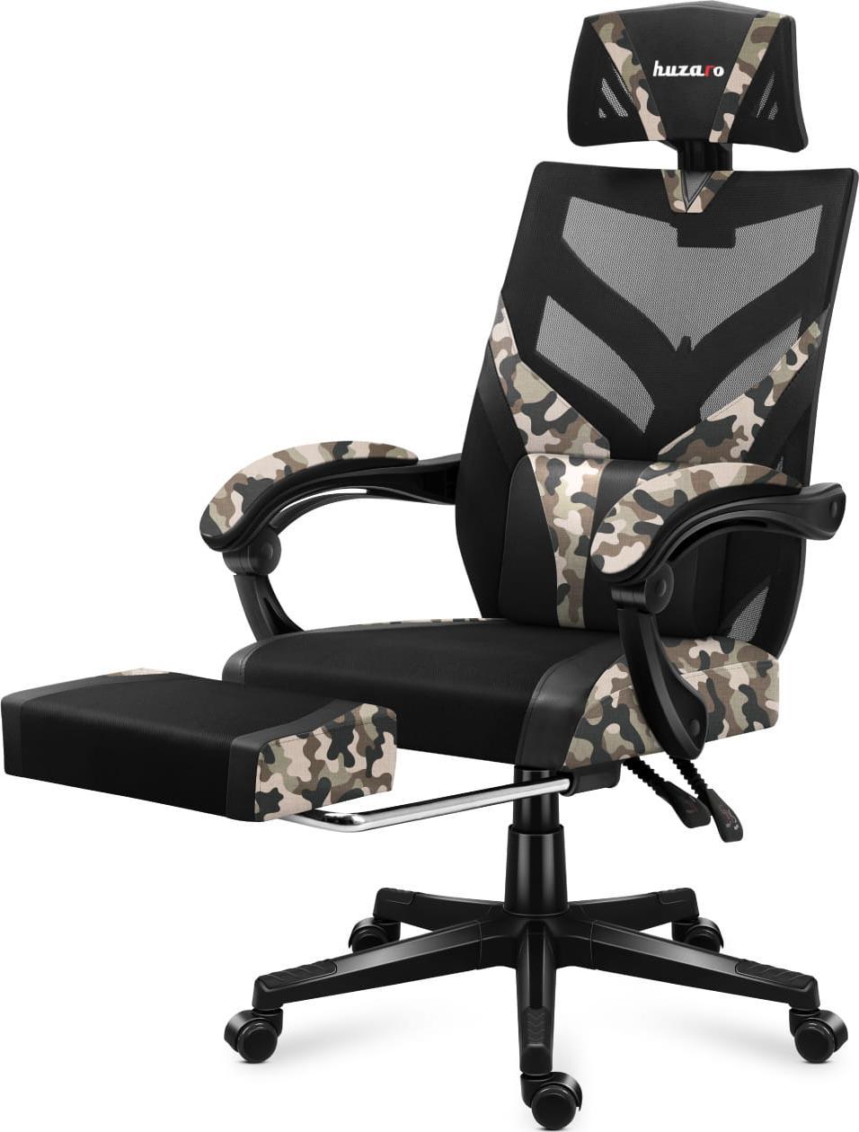 Karrige gaming Huzaro Combat 5.0 Camo, mekanizëm lëkundës, mbështetëse këmbësh, kamuflazh e zezë