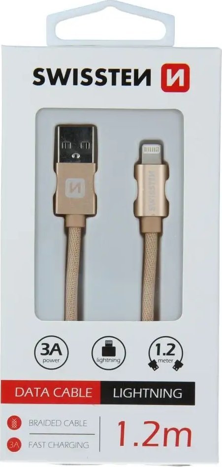 Kabll USB Lightning Swissten Textile 71523206, 1.2m, 3A, i kuq