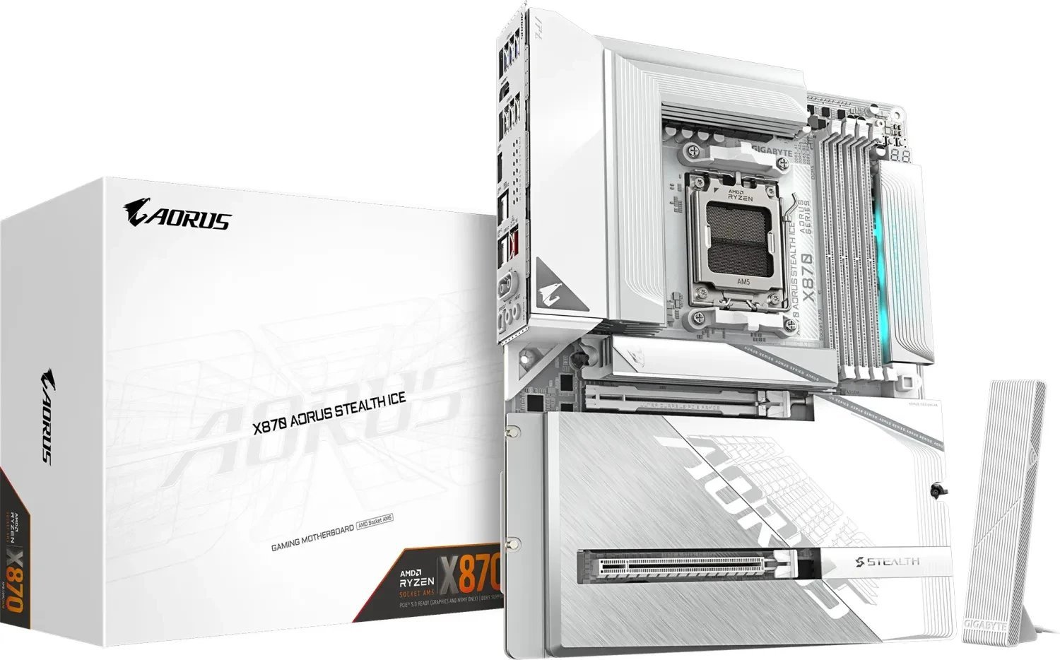 Motherboard GIGABYTE X870 AORUS Stealth Ice, DDR5, PCIe 5.0, e bardhë