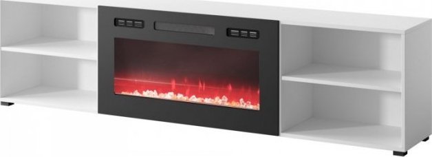 Komodë TV Cama Meble Polo, 200x33x50.5 cm, me oxhak elektrik, e bardhë me të zezë