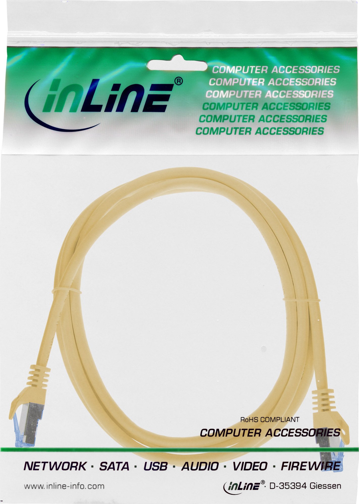 Kabllo rrjeti InLine Cat.6A, S/FTP, 0.5m, CCA, e verdhë