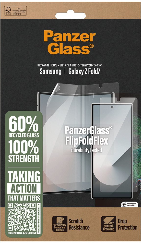 Mbrojtëse ekrani PanzerGlass për Samsung Galaxy Z Fold7, xham i temperuar, transparente