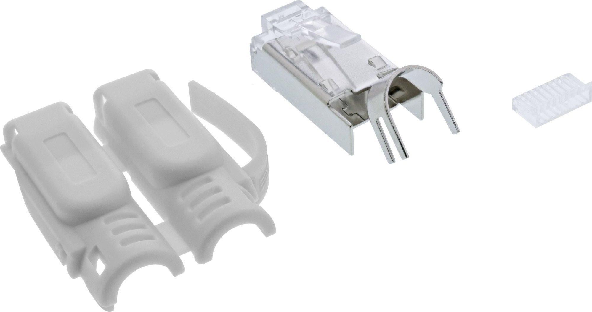 Prizë rrjeti InLine Crimp Plug Cat.6A RJ45, e ekranizuar, set 3 pjesë, gri, 100 copë