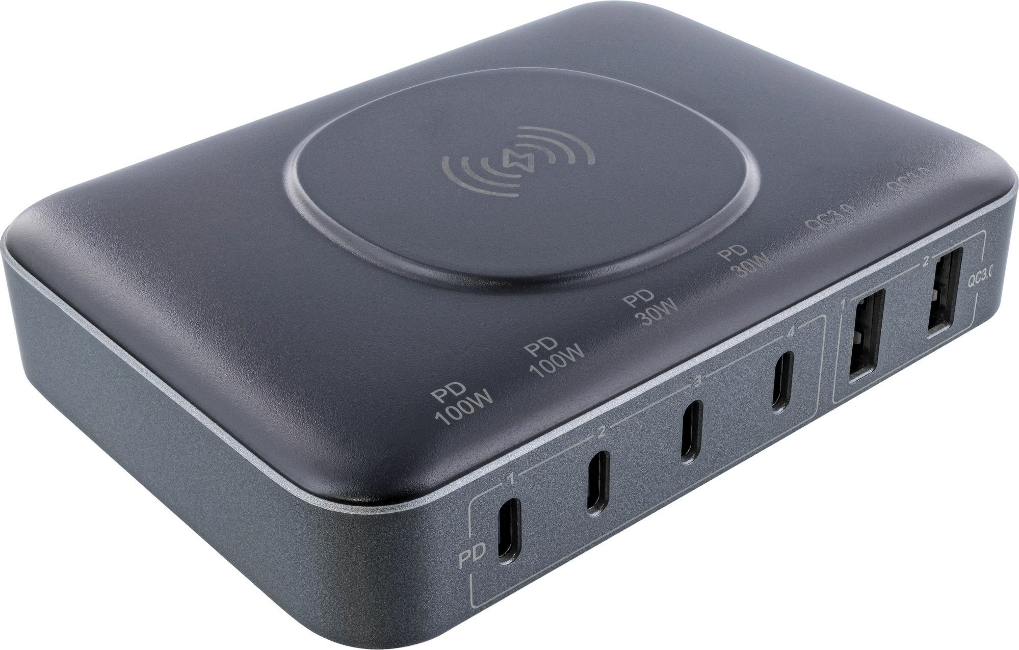 Stacion karikues InLine Qi Powerstation, 100W, 4x USB C 2x USB A, wireless 15W, i zi
