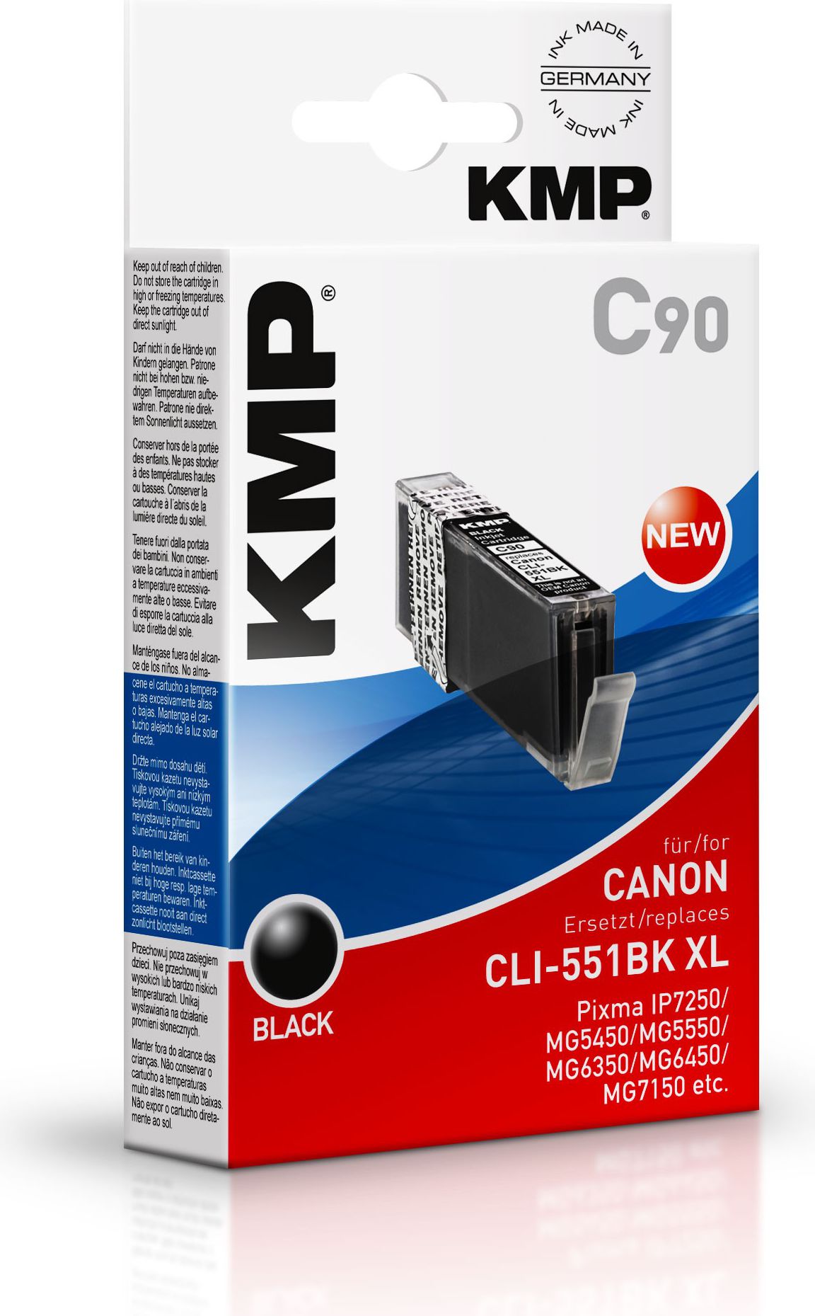 Fishek boje KMP C90, zëvendësues për Canon CLI-551 BK XL, 15 ml, i zi