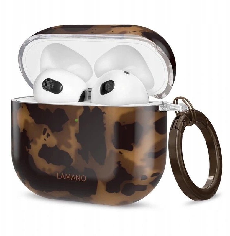 Kuti mbrojtëse Tech‑Protect Lamano për Apple AirPods 4, PC, me karabinier, Panther
