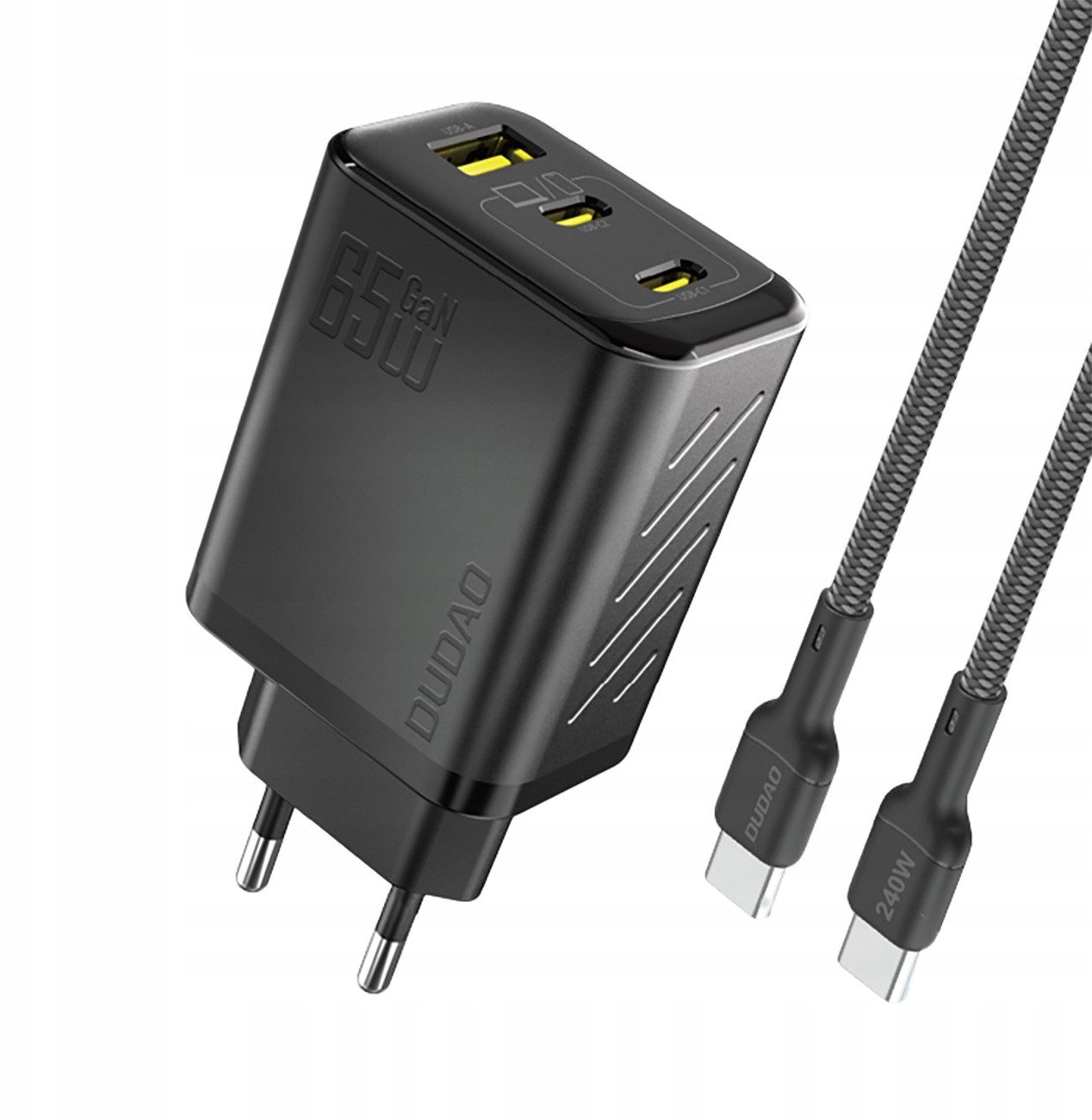 Полнач USB Dudao A29CEU, 65W GaN, 2x USB C 1x USB A, црн